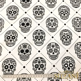 Siyah Beyaz Küçük Kurukafa Desenli Kumaş