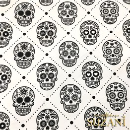 Siyah Beyaz Küçük Kurukafa Desenli Kumaş