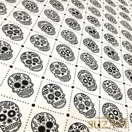 Siyah Beyaz Küçük Kurukafa Desenli Kumaş