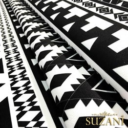 Siyah Beyaz Modern Etnik Kilim Desenli Kumaş