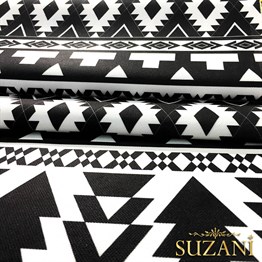 Siyah Beyaz Modern Etnik Kilim Desenli Kumaş
