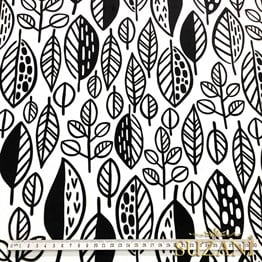 Siyah Beyaz Pop Yaprak Desenli Kumaş