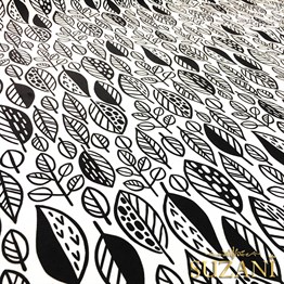 Siyah Beyaz Pop Yaprak Desenli Kumaş