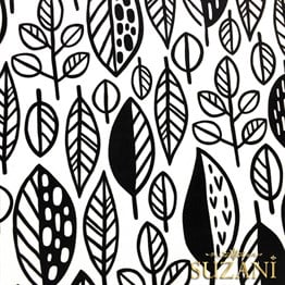 Siyah Beyaz Pop Yaprak Desenli Kumaş