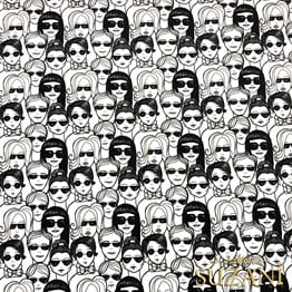 Siyah Beyaz Suratlar Desenli Kumaş