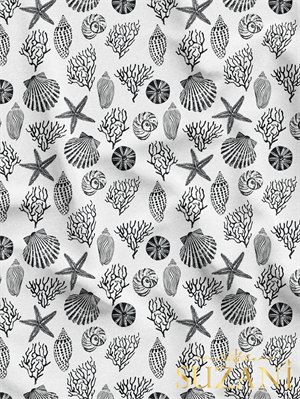 Siyah Deniz Yıldızı Desenli Dijital Baskılı Kumaş