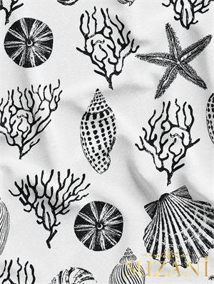 Siyah Deniz Yıldızı Desenli Dijital Baskılı Kumaş