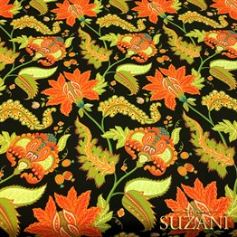 Siyah Royal Çiçekler Desenli Kumaş