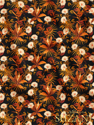 Siyah Zemin Çiçek Açan Desenli Dijital Baskılı Kumaş