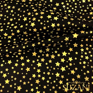 Siyah Zemin Gold Yıldız Desenli Dijital Baskılı Kumaş