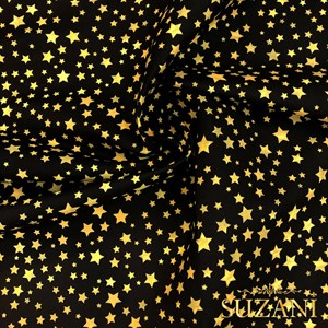 Siyah Zemin Gold Yıldız Desenli Dijital Baskılı Kumaş