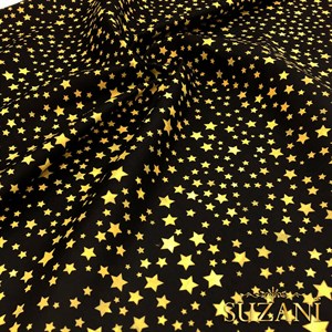 Siyah Zemin Gold Yıldız Desenli Dijital Baskılı Kumaş