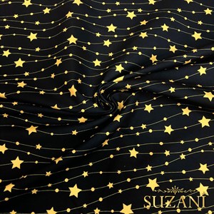 Siyah Zemin Gold Yıldızlı Dijital Baskılı Kumaş