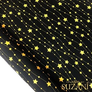 Siyah Zemin Gold Yıldızlı Dijital Baskılı Kumaş