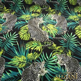 Siyah Zemin Leopar Desenli Kumaş