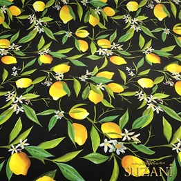 Siyah Zemin Limon Desenli Kumaş