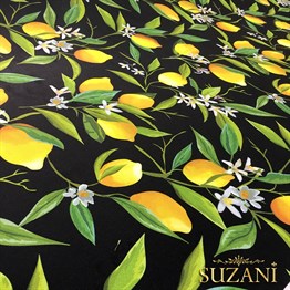 Siyah Zemin Limon Desenli Kumaş