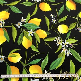 Siyah Zemin Limon Desenli Kumaş