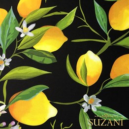 Siyah Zemin Limon Desenli Kumaş