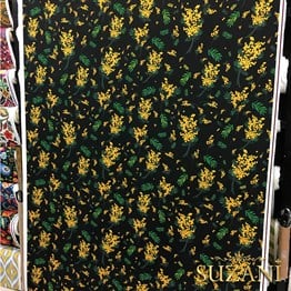 Siyah Zemin Mimoza Desenli Kumaş