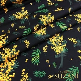 Siyah Zemin Mimoza Desenli Kumaş