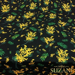 Siyah Zemin Mimoza Desenli Kumaş