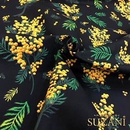 Siyah Zemin Mimoza Desenli Kumaş