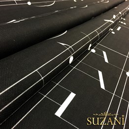 Siyah Zemin Müzik Notalari Desenli Kumaş