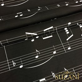 Siyah Zemin Müzik Notalari Desenli Kumaş