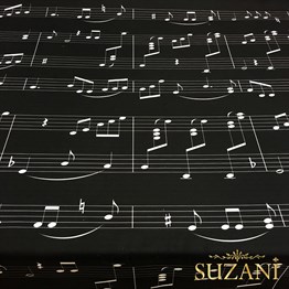 Siyah Zemin Müzik Notalari Desenli Kumaş