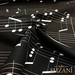 Siyah Zemin Müzik Notalari Desenli Kumaş