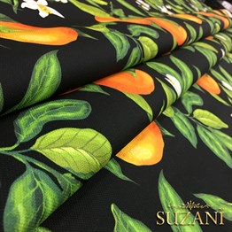 Siyah Zemin Portakal Desenli Kumaş