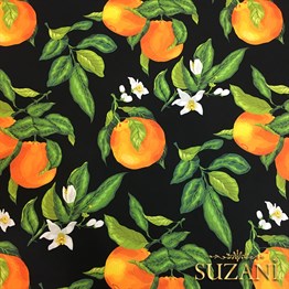 Siyah Zemin Portakal Desenli Kumaş