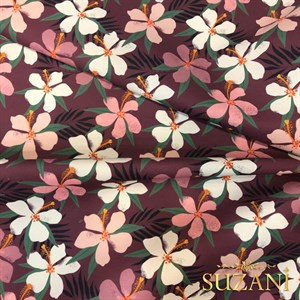 Soft Boho Pembe Çiçek Desenli Dijital Baskılı Kumaş