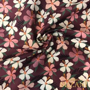 Soft Boho Pembe Çiçek Desenli Dijital Baskılı Kumaş