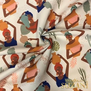 Soft Boho Portre Desenli Dijital Baskılı Kumaş