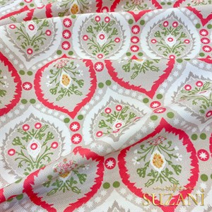 Soft Kırmızı Damla Damask Desenli Dijital Baskılı Kumaş