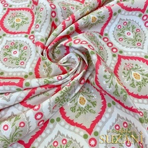 Soft Kırmızı Damla Damask Desenli Dijital Baskılı Kumaş