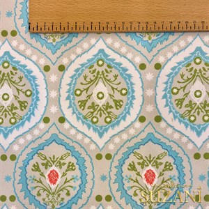 Soft Mavi Damla Damask Desenli Dijital Baskılı Kumaş