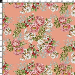 Somon Zemin Şakayık Desenli Dijital Baskılı Kumaş