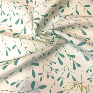 Su Yeşili Minik Yaprak Desenli Dijital Baskılı Kumaş