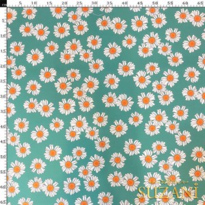 Su Yeşili Papatya Desenli Dijital Baskılı Kumaş