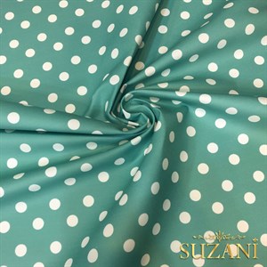 Su Yeşili Puantiye Desenli Dijital Baskılı Kumaş