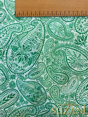 Su Yeşili Şal Desenli Dijital Baskılı Kumaş