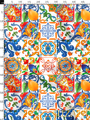 Sulu Boya Çini Desenli Dijital Baskılı Kumaş