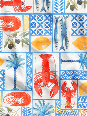 Sulu Boya Marin Desenli Dijital Baskılı Kumaş