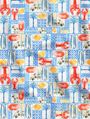 Sulu Boya Marin Desenli Dijital Baskılı Kumaş