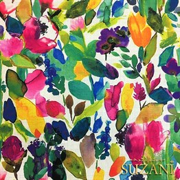 Suluboya Efektli Renkli Yapraklı Kumaş