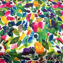 Suluboya Efektli Renkli Yapraklı Kumaş