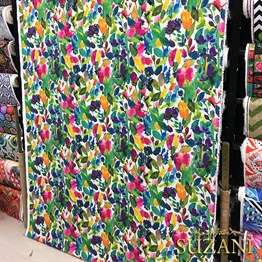 Suluboya Efektli Renkli Yapraklı Kumaş